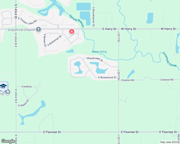 map of restaurants, bars, coffee shops, grocery stores, and more near 15521 East Rosewood Street in Wichita