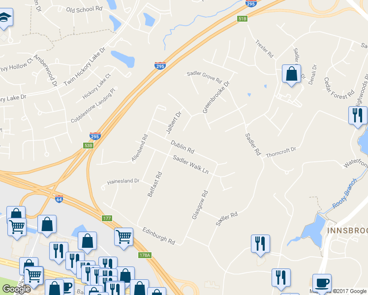 map of restaurants, bars, coffee shops, grocery stores, and more near 11477 Dublin Road in Glen Allen