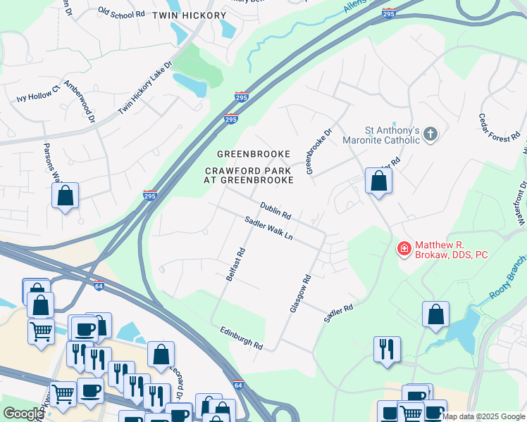 map of restaurants, bars, coffee shops, grocery stores, and more near 11485 Dublin Road in Glen Allen