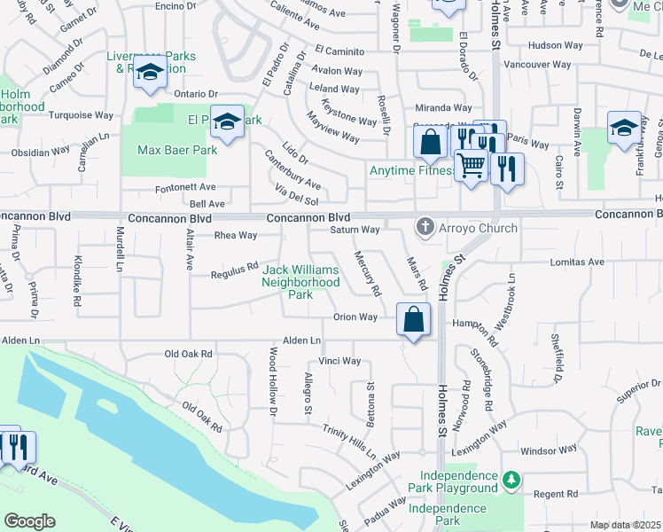 map of restaurants, bars, coffee shops, grocery stores, and more near 760 Polaris Way in Livermore
