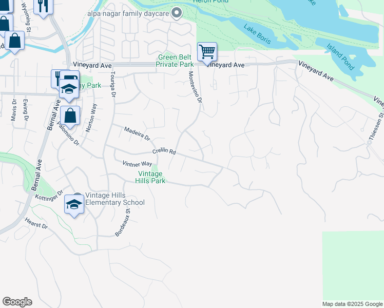 map of restaurants, bars, coffee shops, grocery stores, and more near 942 Finovino Court in Pleasanton