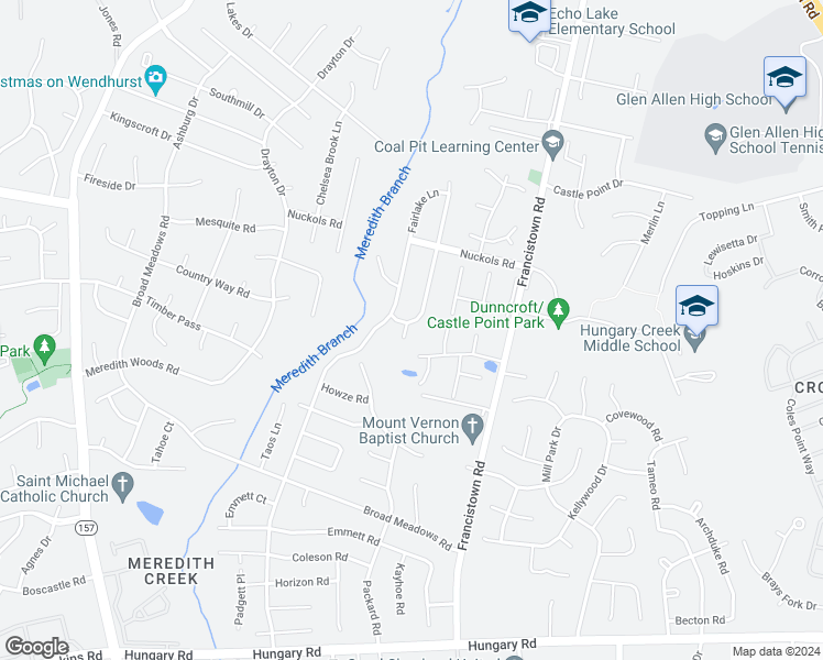 map of restaurants, bars, coffee shops, grocery stores, and more near 5107 Reids Pointe Road in Glen Allen