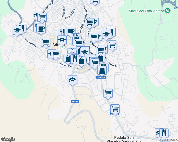 map of restaurants, bars, coffee shops, grocery stores, and more near 20 Via Ettore Majorana in Adrano