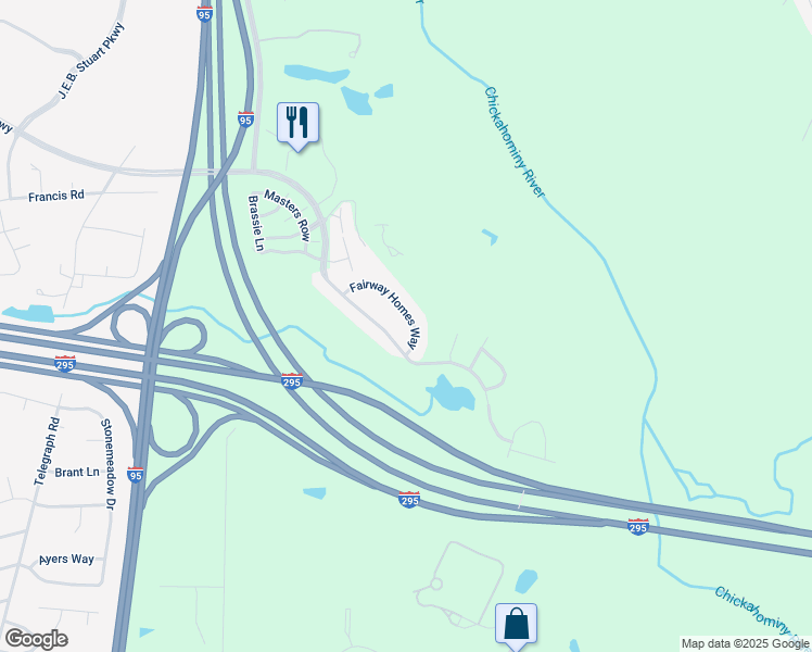 map of restaurants, bars, coffee shops, grocery stores, and more near 2865 Fairway Homes Way in Glen Allen