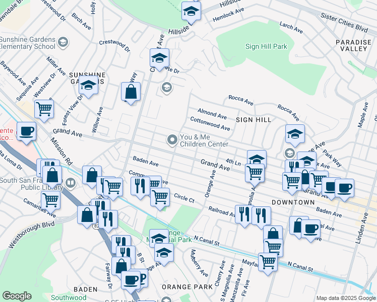 map of restaurants, bars, coffee shops, grocery stores, and more near 759 4th Lane in South San Francisco