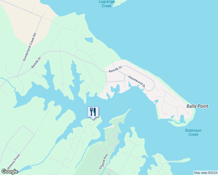 map of restaurants, bars, coffee shops, grocery stores, and more near 123 Dogwood Lane in Urbanna