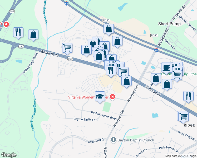 map of restaurants, bars, coffee shops, grocery stores, and more near 348 Becklow Avenue in Henrico County