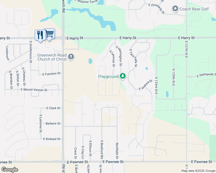 map of restaurants, bars, coffee shops, grocery stores, and more near East Funston Street in Wichita