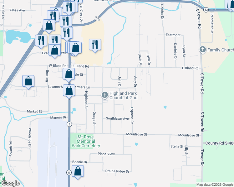 map of restaurants, bars, coffee shops, grocery stores, and more near 391 Jessie Street in Lebanon