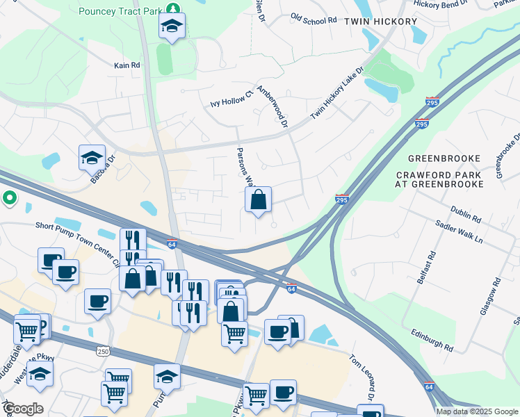 map of restaurants, bars, coffee shops, grocery stores, and more near 11632 Parsons Walk Court in Glen Allen