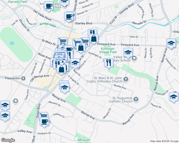 map of restaurants, bars, coffee shops, grocery stores, and more near 209 Heritage Lane in Pleasanton