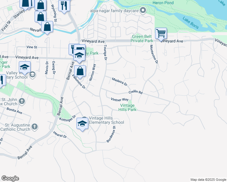 map of restaurants, bars, coffee shops, grocery stores, and more near 954 Crellin Road in Pleasanton