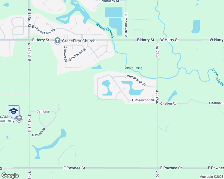 map of restaurants, bars, coffee shops, grocery stores, and more near 15425 East Rosewood Court in Wichita