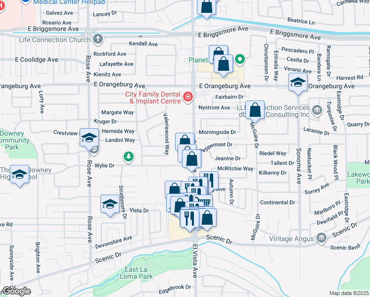 map of restaurants, bars, coffee shops, grocery stores, and more near 1115 Oakdale Road in Modesto