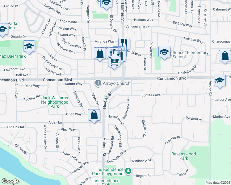 map of restaurants, bars, coffee shops, grocery stores, and more near 1110 Lomitas Avenue in Livermore