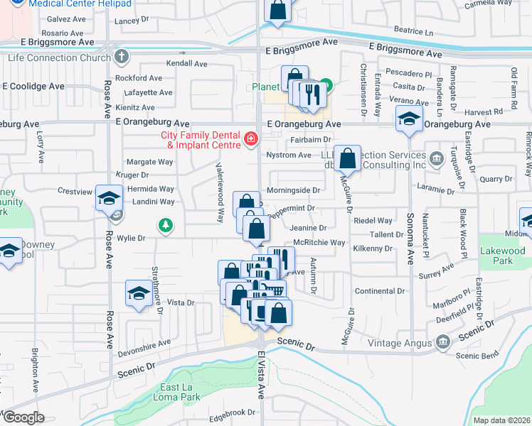 map of restaurants, bars, coffee shops, grocery stores, and more near 1088 Oakdale Road in Modesto
