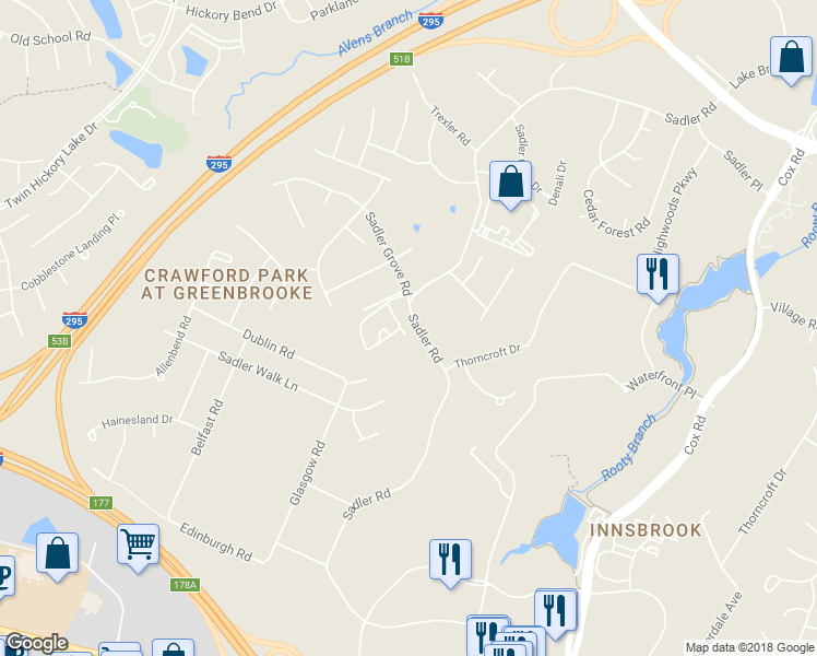 map of restaurants, bars, coffee shops, grocery stores, and more near 11423 Hayloft Lane in Glen Allen