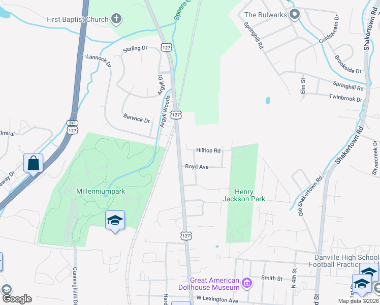 map of restaurants, bars, coffee shops, grocery stores, and more near 815 Alton Road in Danville
