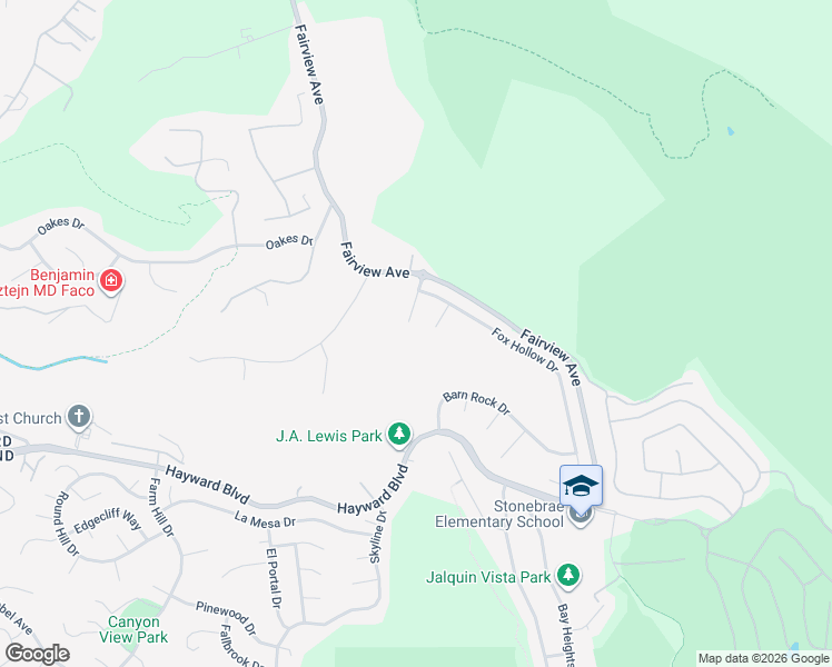 map of restaurants, bars, coffee shops, grocery stores, and more near 4150 Forest Hill Court in Hayward