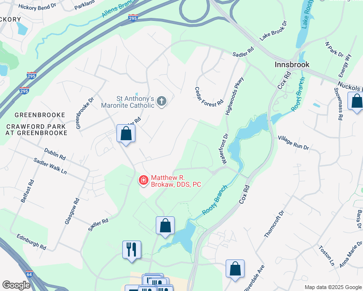 map of restaurants, bars, coffee shops, grocery stores, and more near 11171 Thorncroft Drive in Glen Allen