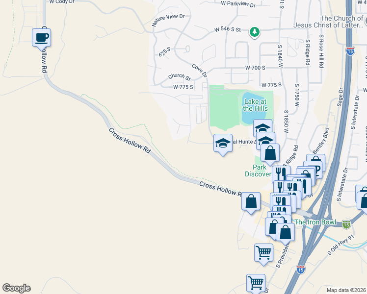 map of restaurants, bars, coffee shops, grocery stores, and more near 2052 Cross Hollow Rd in Cedar City