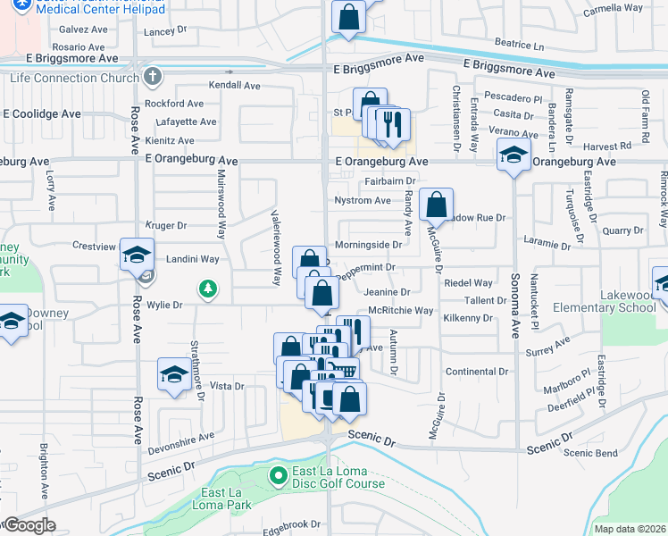 map of restaurants, bars, coffee shops, grocery stores, and more near 1088 Oakdale Road in Modesto