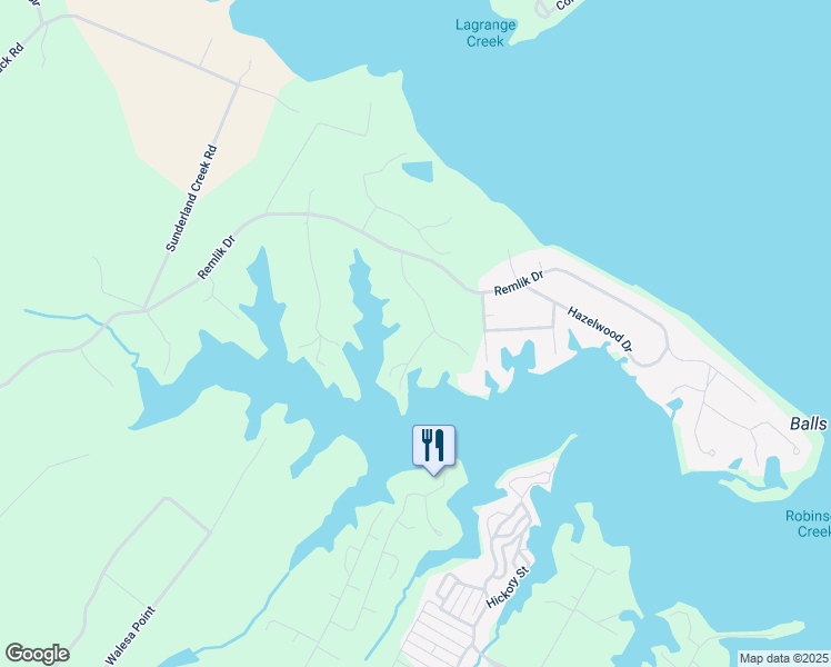map of restaurants, bars, coffee shops, grocery stores, and more near 34 Waterford Court in Urbanna
