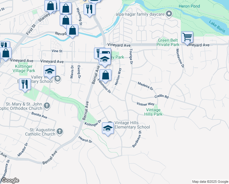 map of restaurants, bars, coffee shops, grocery stores, and more near 828 Palomino Drive in Pleasanton