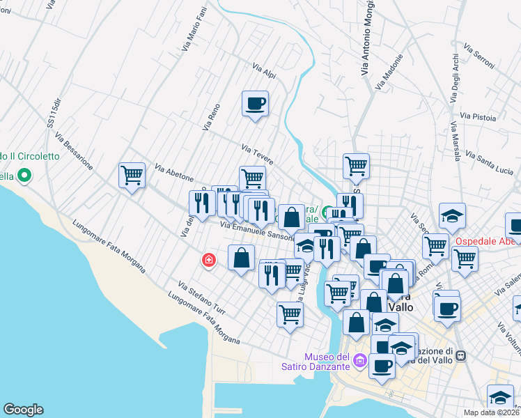 map of restaurants, bars, coffee shops, grocery stores, and more near 17 Via Pietro Mascagni in Mazara del Vallo