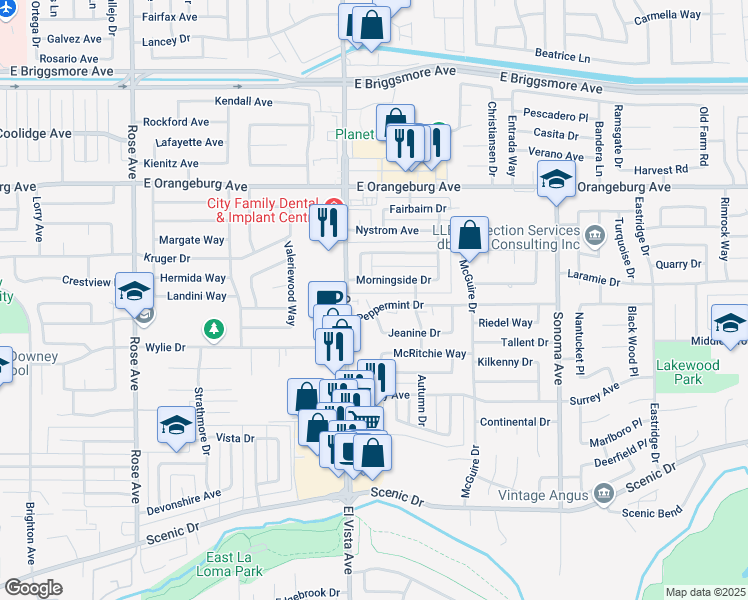 map of restaurants, bars, coffee shops, grocery stores, and more near 1088 Oakdale Road in Modesto