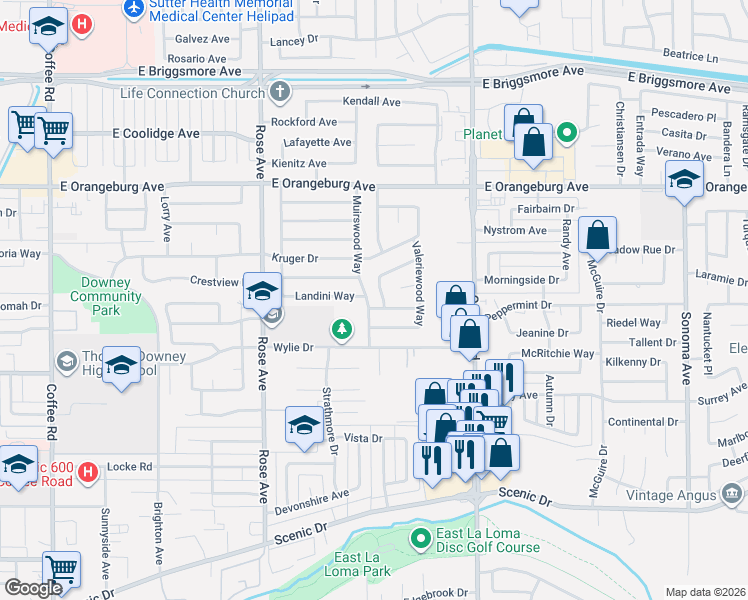 map of restaurants, bars, coffee shops, grocery stores, and more near 2005 Sweetwater Drive in Modesto