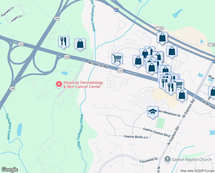 map of restaurants, bars, coffee shops, grocery stores, and more near 4012 Graham Meadows Court in Richmond