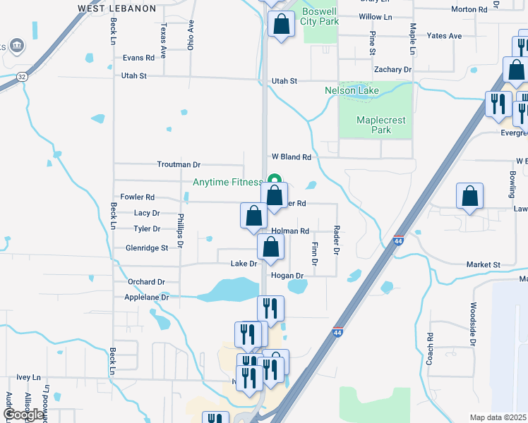 map of restaurants, bars, coffee shops, grocery stores, and more near 301-399 Holman Road in Lebanon