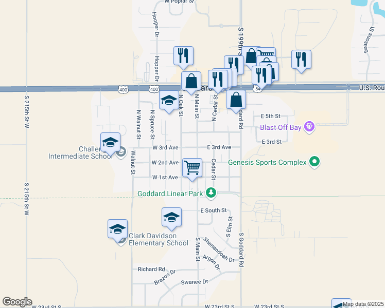 map of restaurants, bars, coffee shops, grocery stores, and more near in Goddard