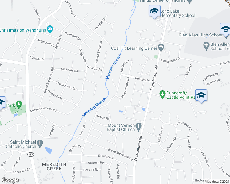 map of restaurants, bars, coffee shops, grocery stores, and more near 5102 Fairlake Lane in Glen Allen