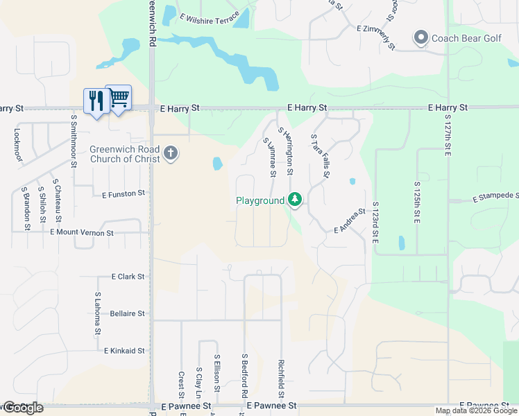 map of restaurants, bars, coffee shops, grocery stores, and more near 1823 South Lynnrae Street in Wichita