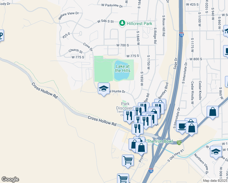 map of restaurants, bars, coffee shops, grocery stores, and more near 2077 West Royal Hunte Drive in Cedar City
