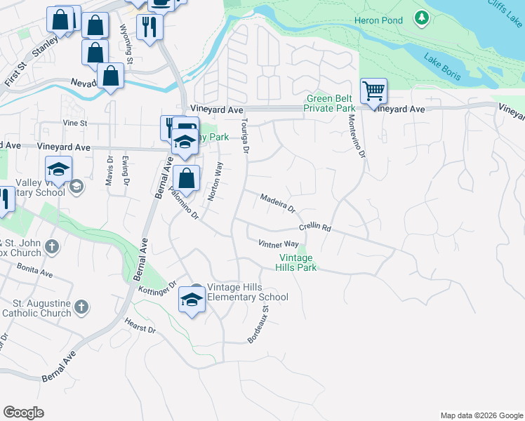 map of restaurants, bars, coffee shops, grocery stores, and more near 857 Madeira Drive in Pleasanton