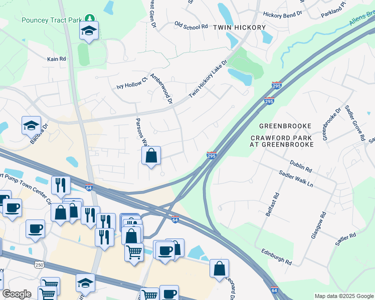 map of restaurants, bars, coffee shops, grocery stores, and more near 11620 Cobblestone Landing Court in Glen Allen
