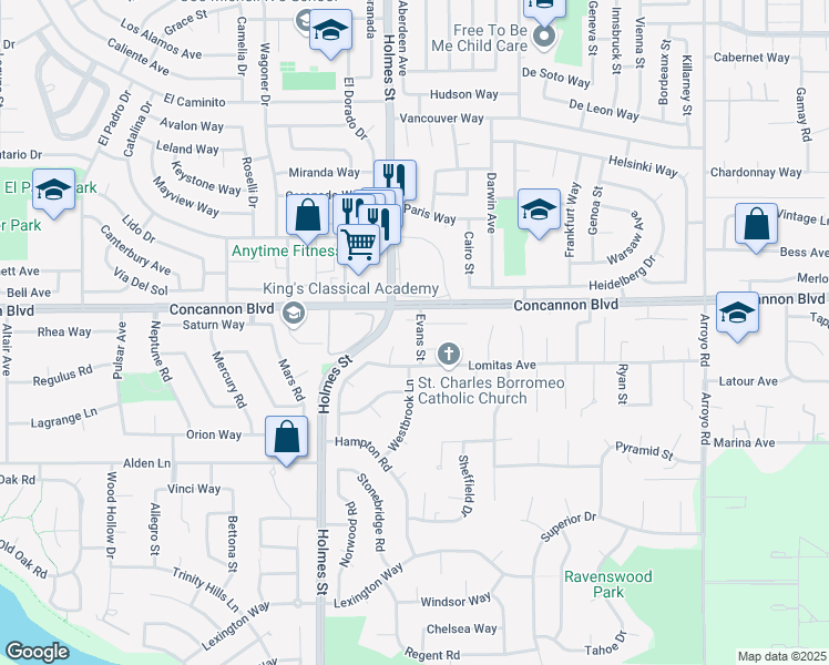 map of restaurants, bars, coffee shops, grocery stores, and more near 1935 Evans Street in Livermore