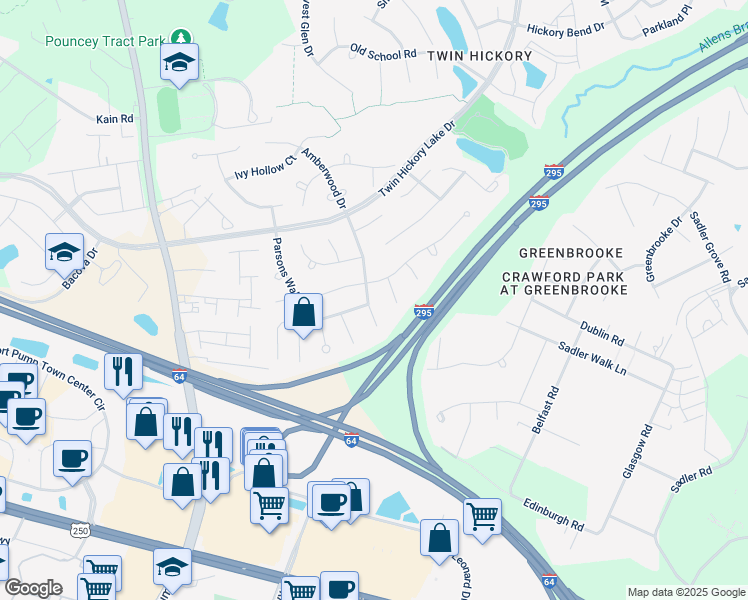 map of restaurants, bars, coffee shops, grocery stores, and more near 11620 Cobblestone Landing Court in Glen Allen