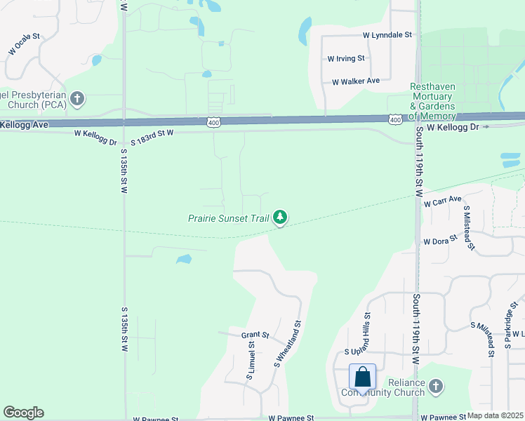 map of restaurants, bars, coffee shops, grocery stores, and more near 12697-12823 West Kellogg Avenue in Wichita