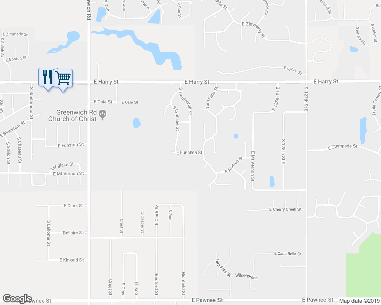 map of restaurants, bars, coffee shops, grocery stores, and more near Funston in Wichita