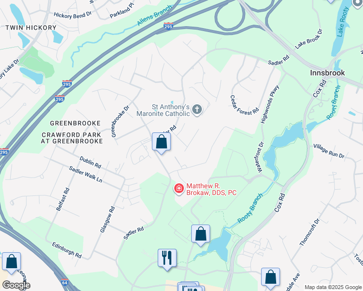 map of restaurants, bars, coffee shops, grocery stores, and more near 11205 Oakstone Drive in Glen Allen