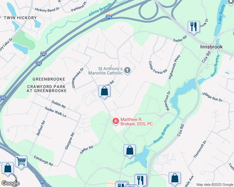 map of restaurants, bars, coffee shops, grocery stores, and more near 11205 Oakstone Drive in Glen Allen
