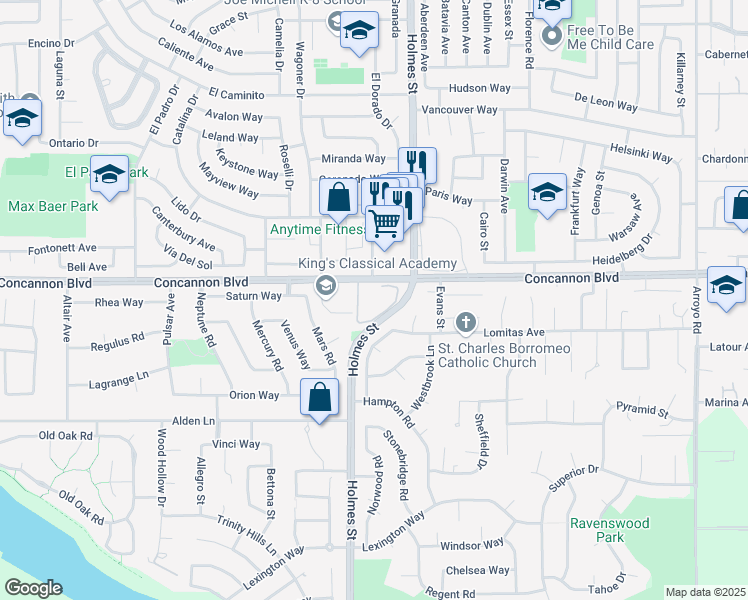 map of restaurants, bars, coffee shops, grocery stores, and more near 1135 Concannon Boulevard in Livermore