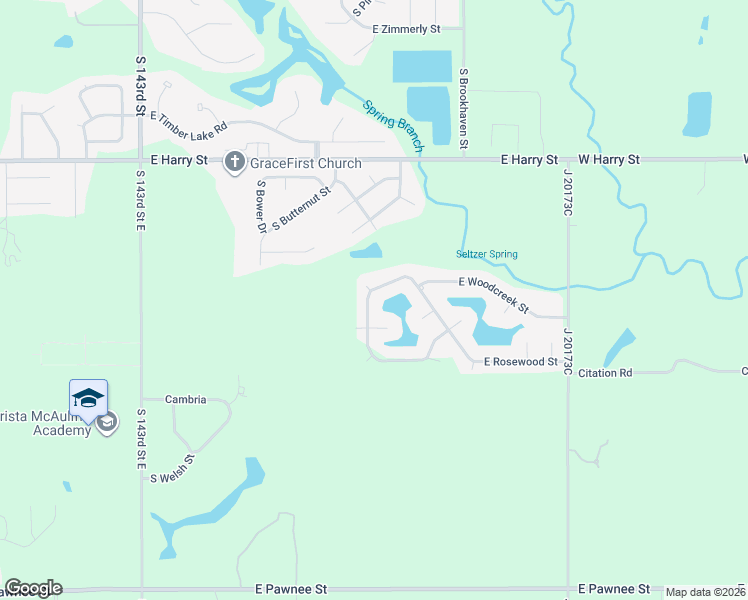 map of restaurants, bars, coffee shops, grocery stores, and more near South Rosewood Street in Wichita