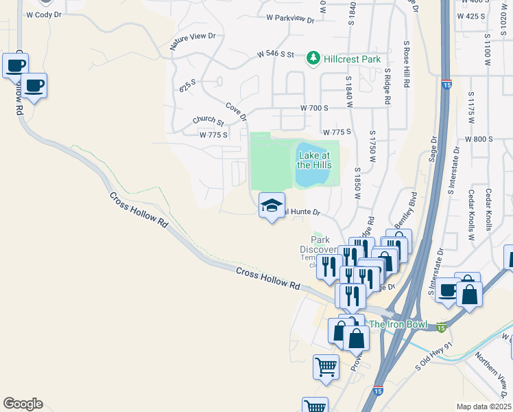 map of restaurants, bars, coffee shops, grocery stores, and more near 2279 West Royal Hunte Drive in Cedar City