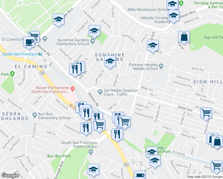 map of restaurants, bars, coffee shops, grocery stores, and more near 733 Marcie Circle in South San Francisco