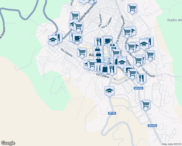 map of restaurants, bars, coffee shops, grocery stores, and more near 9 Via Orlando Vittorio Emanuele in Adrano